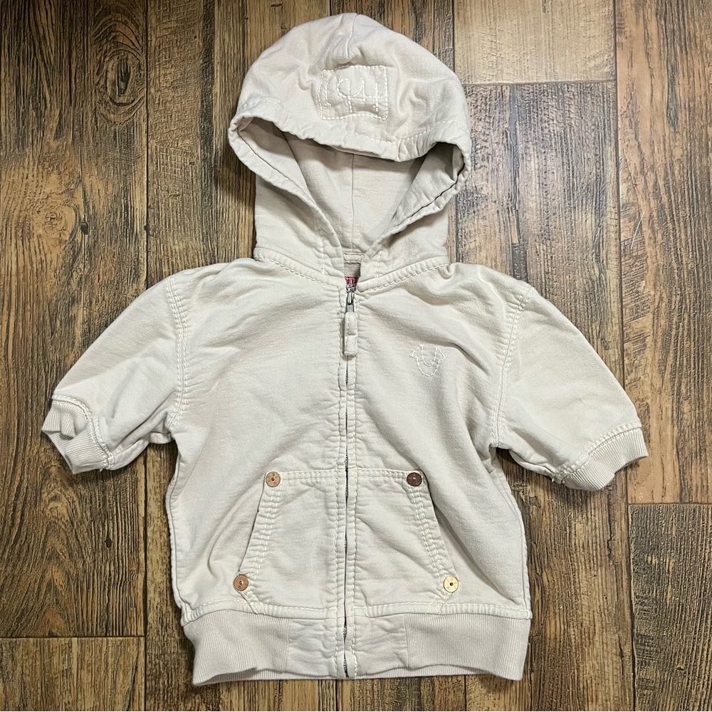True Religion XL Youth or XS Women's Cream Y2K Style Hoodie  Full Zip